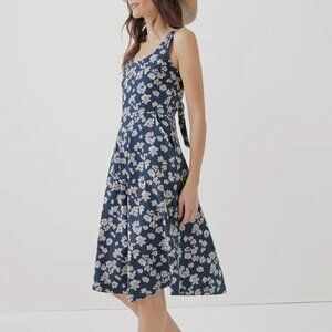 Pact | Dresses | Nwt Pact Fit Flare Tieback Dress French Navy Shoreline  Floral | Poshmark